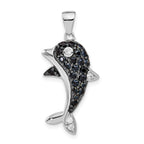 Black & White Cubic Zirconia Dolphin Pendant in Sterling Silver, 34mm - Sophia Jewelers