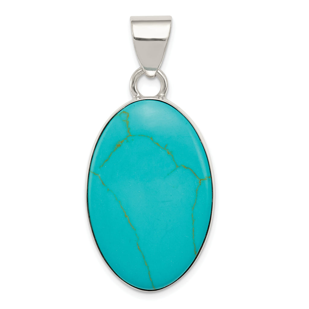 Oval Turquoise Pendant in Sterling Silver, 42mm - Sophia Jewelers