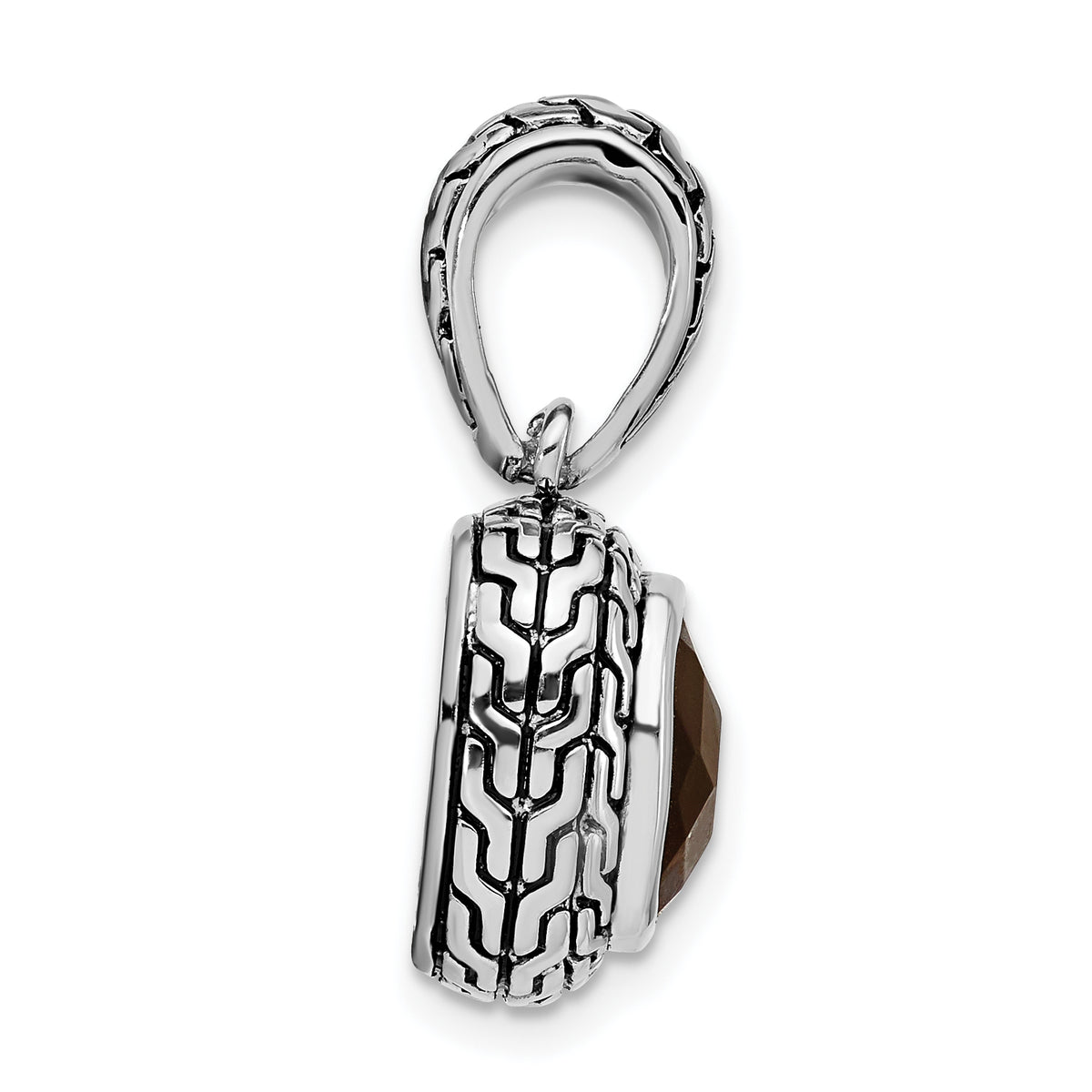 Brown Cubic Zirconia Pendant in Sterling Silver, 27mm Antiqued - Sophia Jewelers