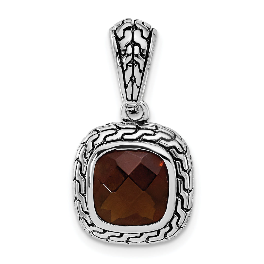 Brown Cubic Zirconia Pendant in Sterling Silver, 27mm Antiqued - Sophia Jewelers