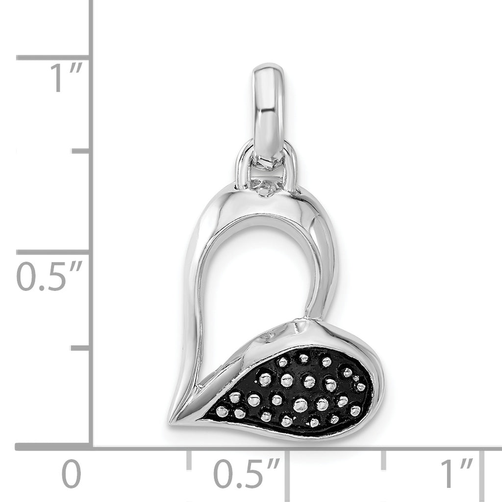 Open Heart Pendant in Sterling Silver, 26mm Antiqued & Polished - Sophia Jewelers