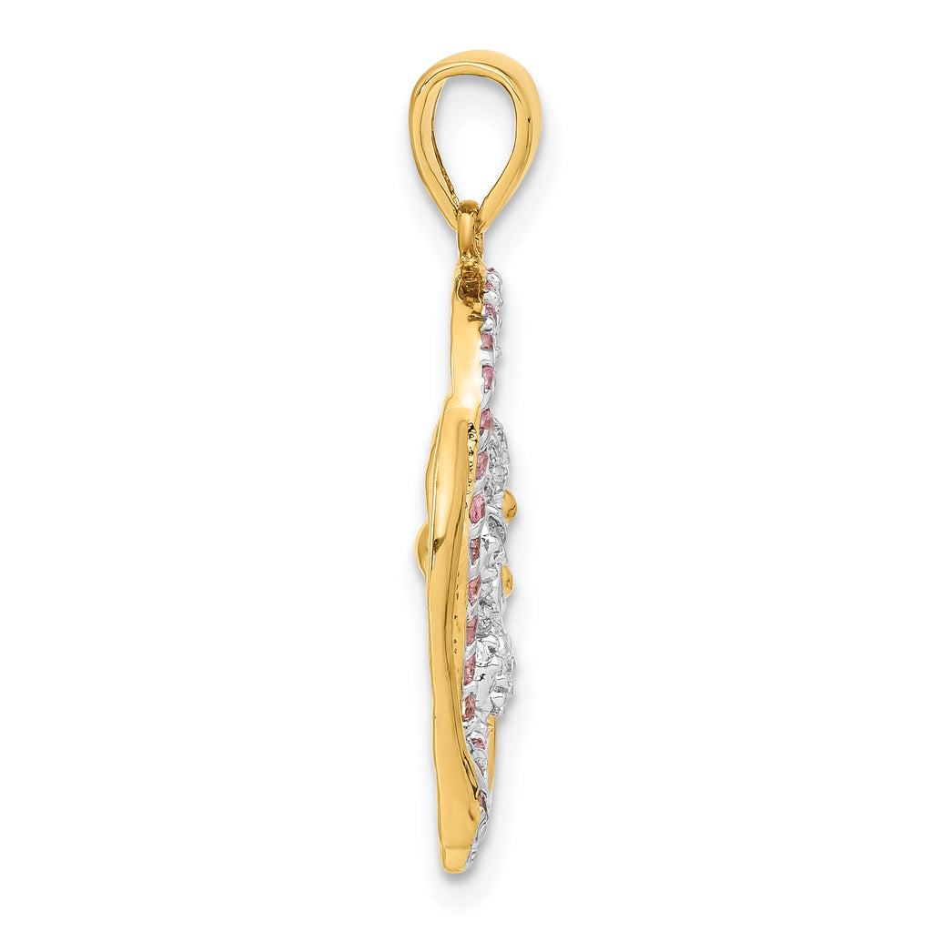 Clear Cubic Zirconia Heart Butterfly Pendant in Gold-Plated Sterling Silver, 29mm - Sophia Jewelers