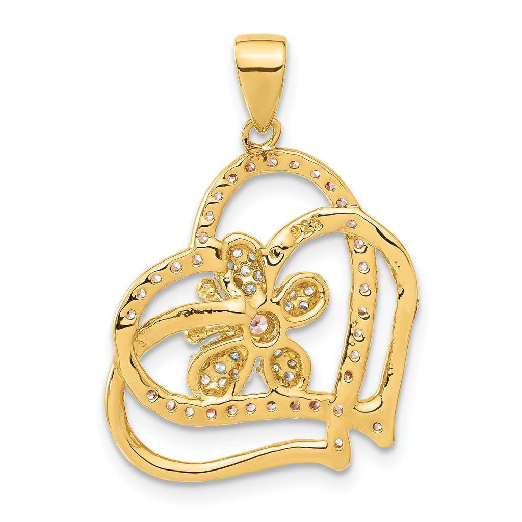 Clear Cubic Zirconia Heart Butterfly Pendant in Gold-Plated Sterling Silver, 29mm - Sophia Jewelers