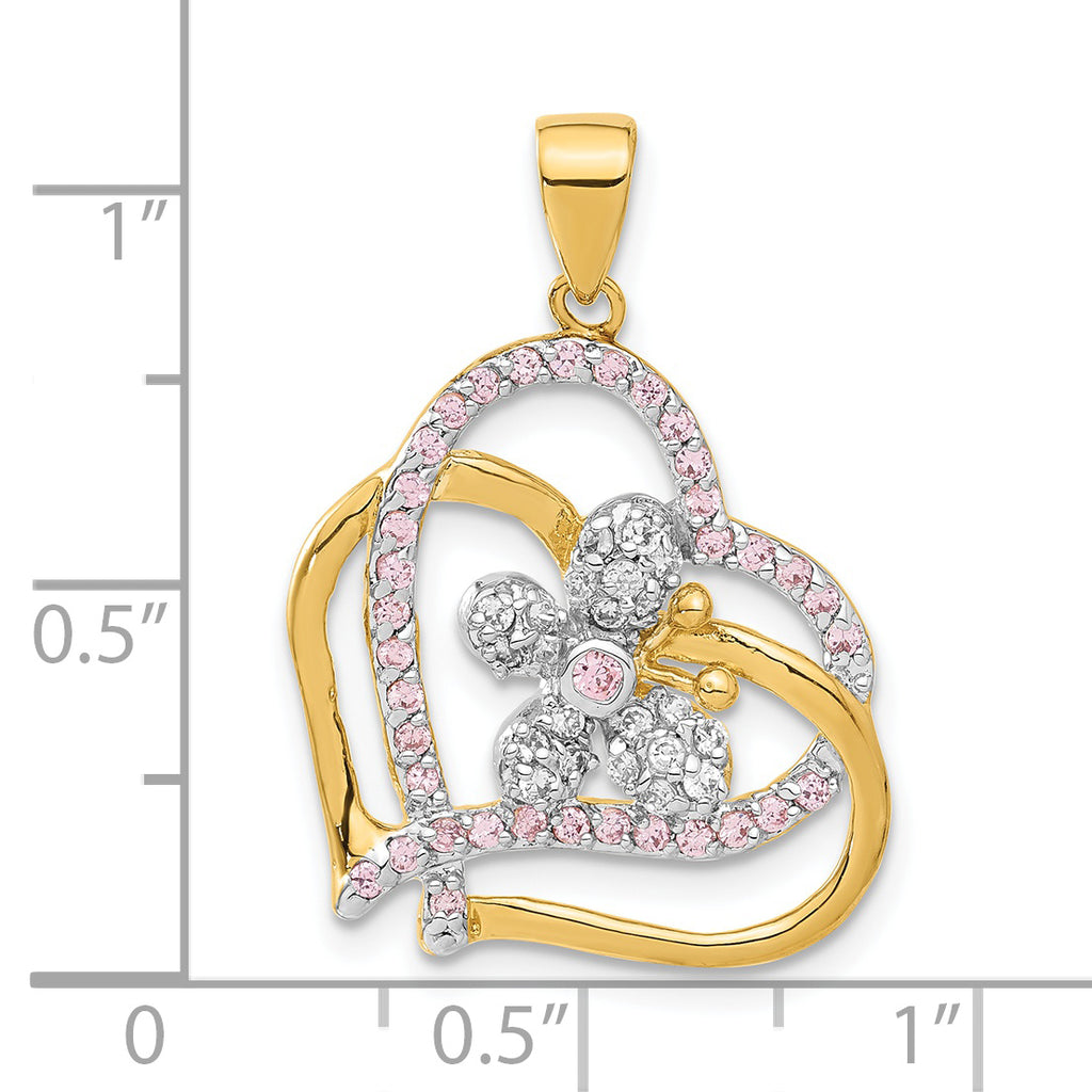 Clear Cubic Zirconia Heart Butterfly Pendant in Gold-Plated Sterling Silver, 29mm - Sophia Jewelers