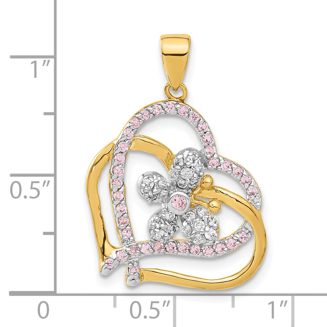 Clear Cubic Zirconia Heart Butterfly Pendant in Gold-Plated Sterling Silver, 29mm - Sophia Jewelers