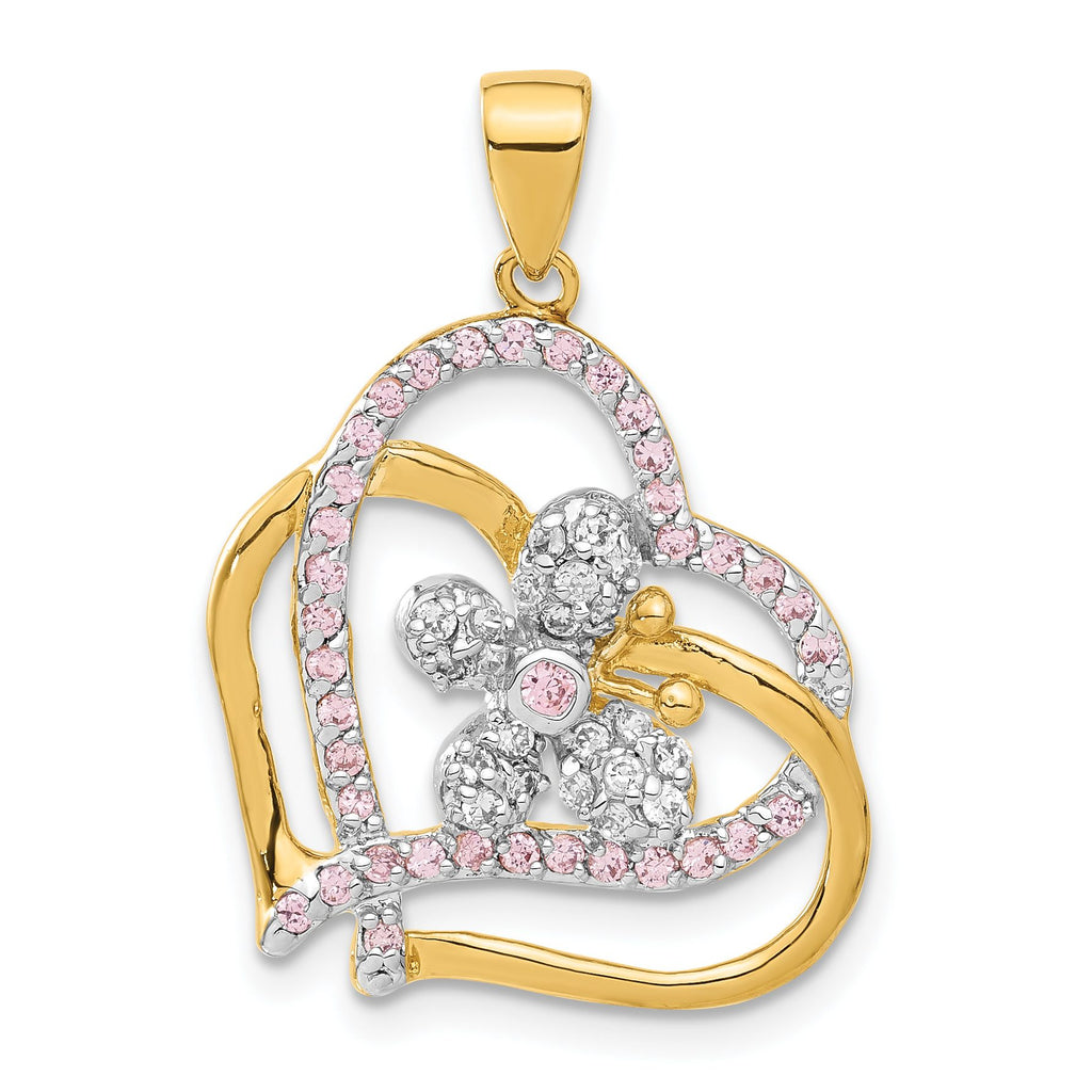 Clear Cubic Zirconia Heart Butterfly Pendant in Gold-Plated Sterling Silver, 29mm - Sophia Jewelers