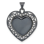 Sterling Silver Black Ceramic-plated Crystal Heart Pendant