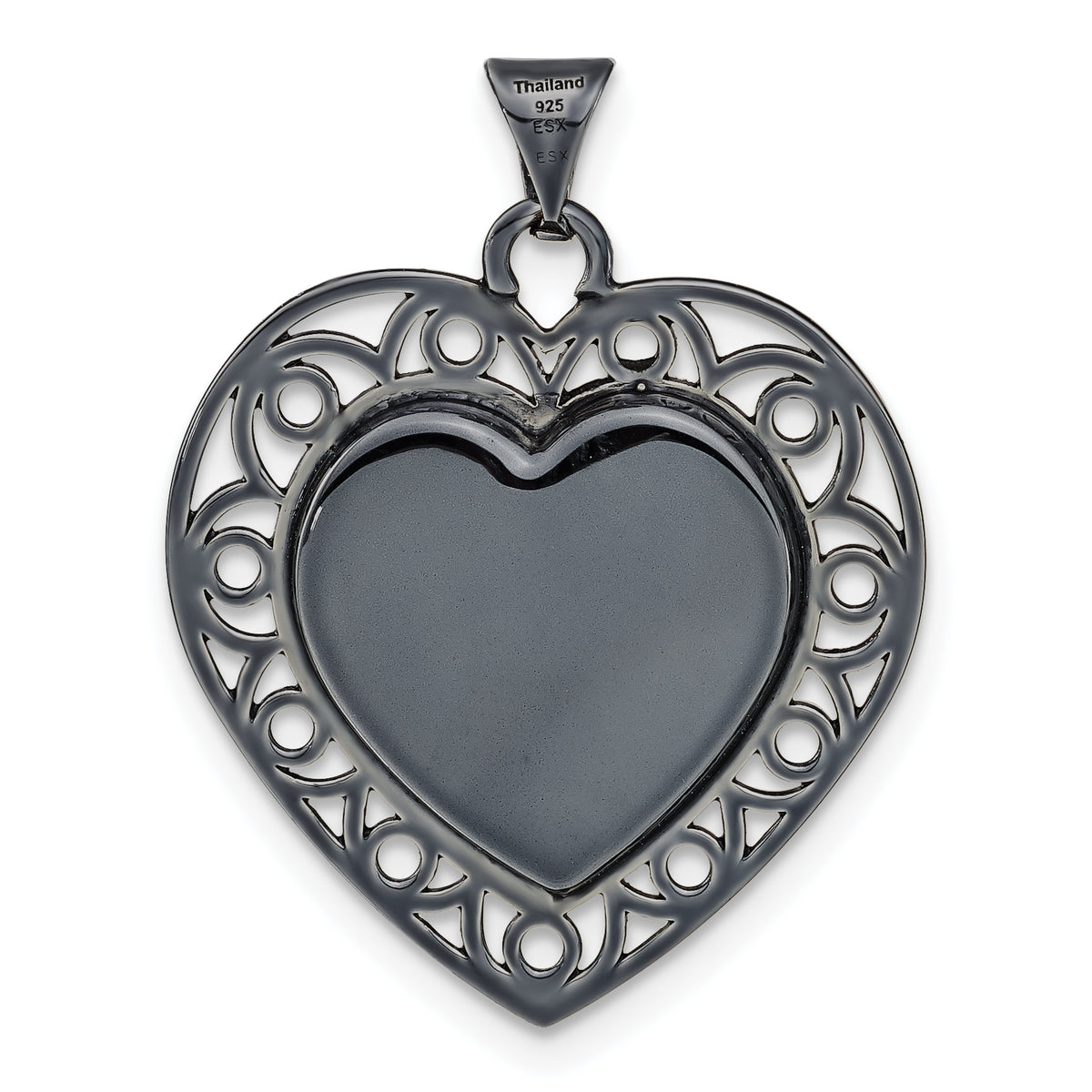 Sterling Silver Black Ceramic-plated Crystal Heart Pendant
