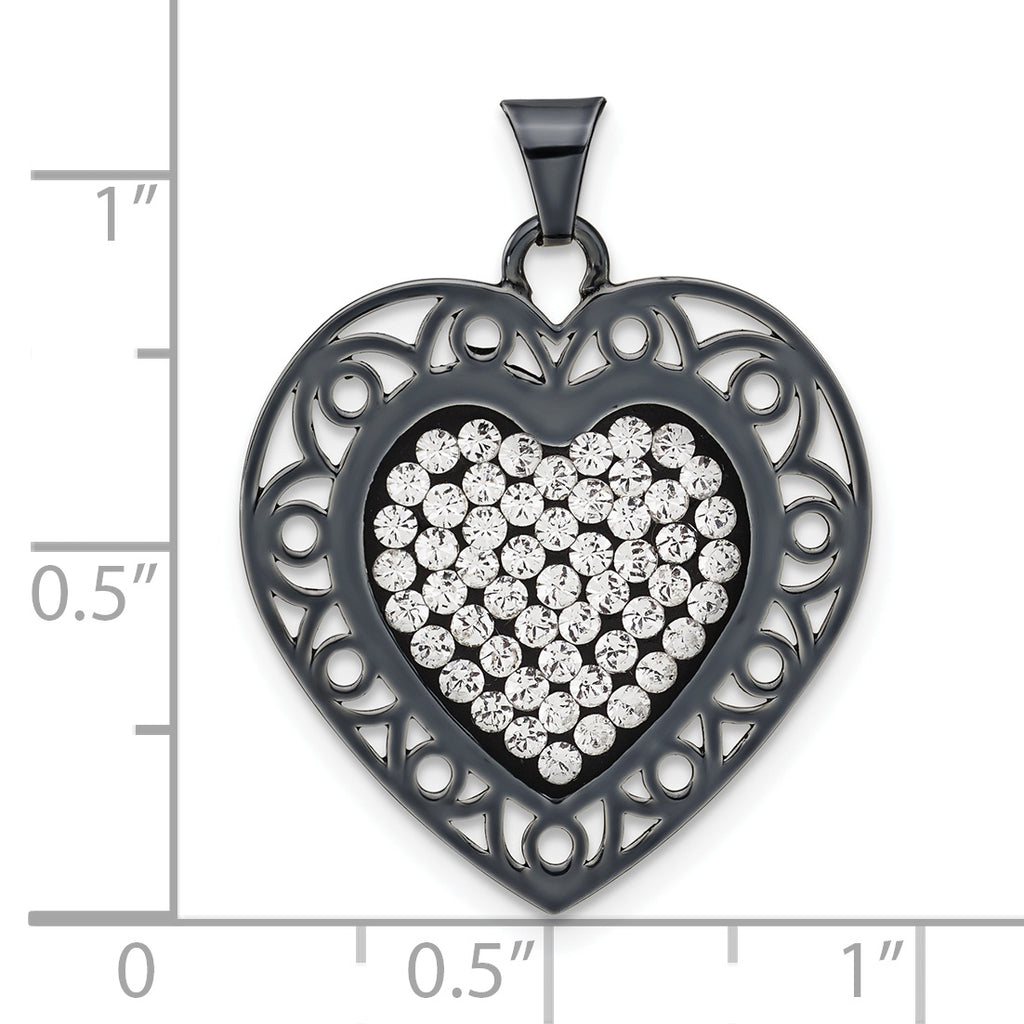 Sterling Silver Black Ceramic-plated Crystal Heart Pendant