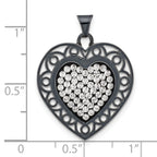 Sterling Silver Black Ceramic-plated Crystal Heart Pendant