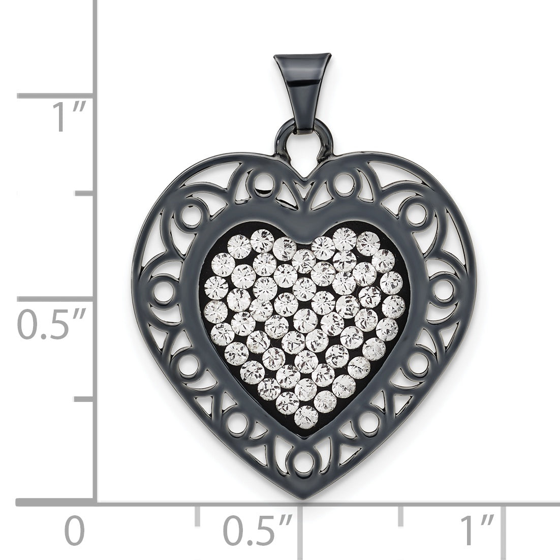 Sterling Silver Black Ceramic-plated Crystal Heart Pendant