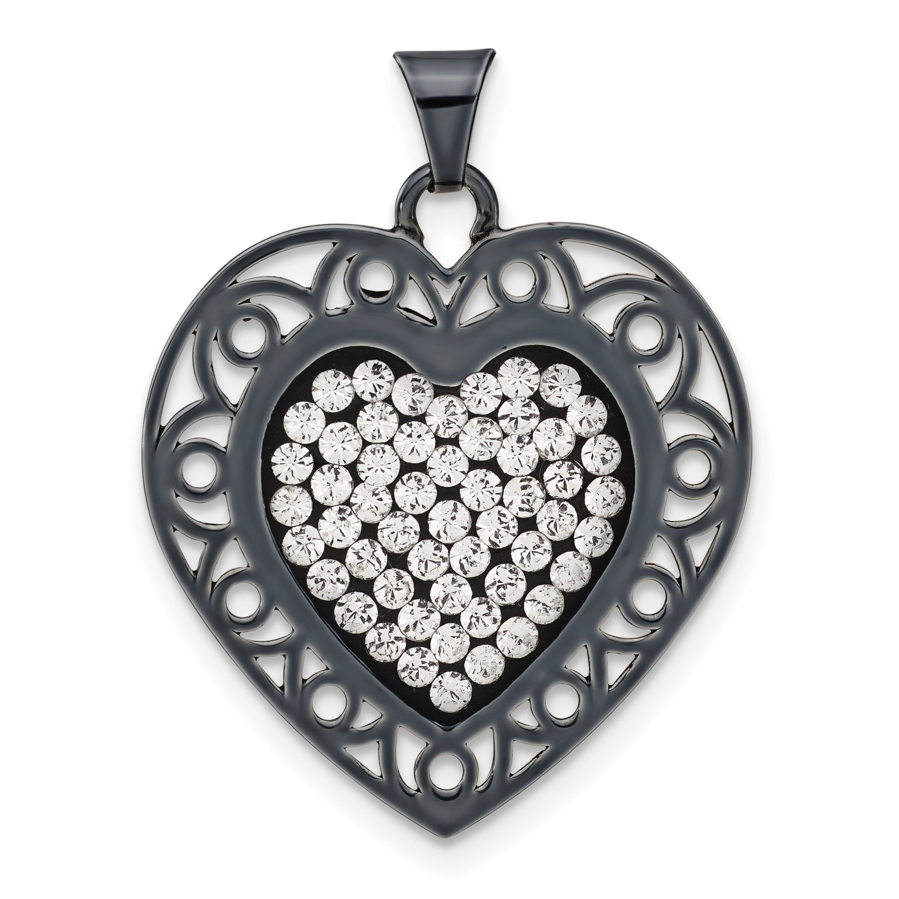 Sterling Silver Black Ceramic White Crystal Elements Heart Pendant Secondary image