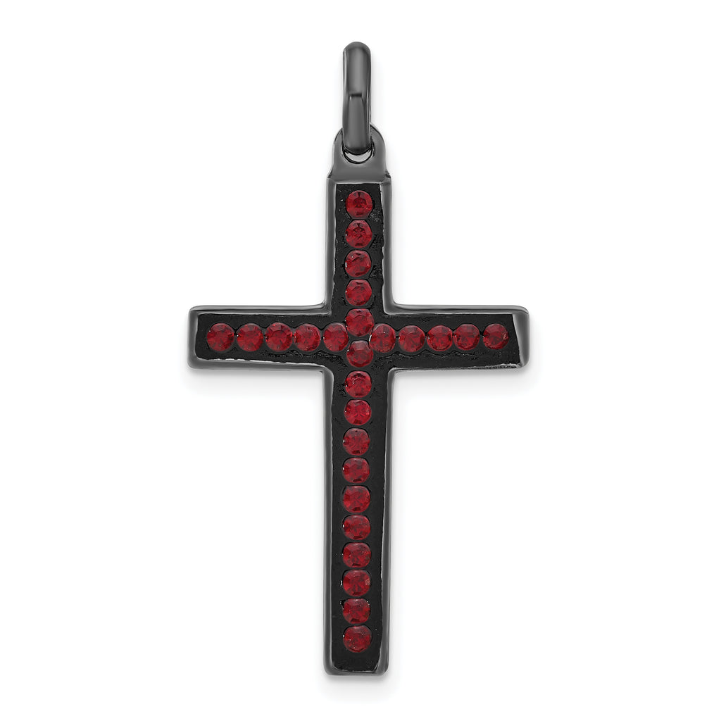 Red Crystal & Black Ceramic Cross Pendant in Sterling Silver, 36mm - Sophia Jewelers