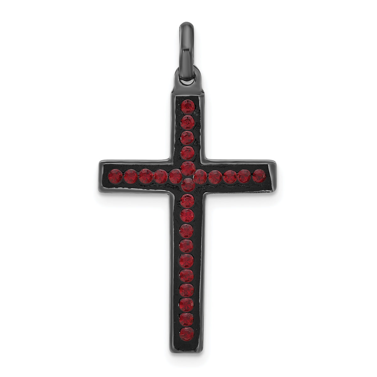 Red Crystal & Black Ceramic Cross Pendant in Sterling Silver, 36mm - Sophia Jewelers