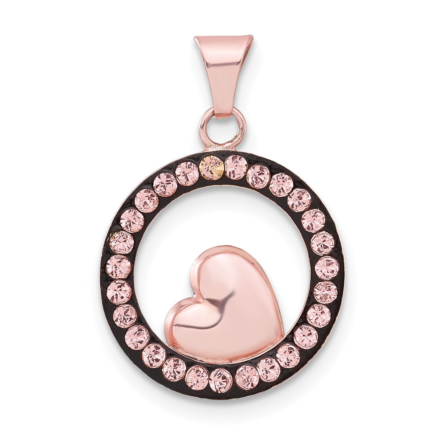 Sterling Silver Pink Ceramic Crystal Elements Heart Circle Pendant Secondary image