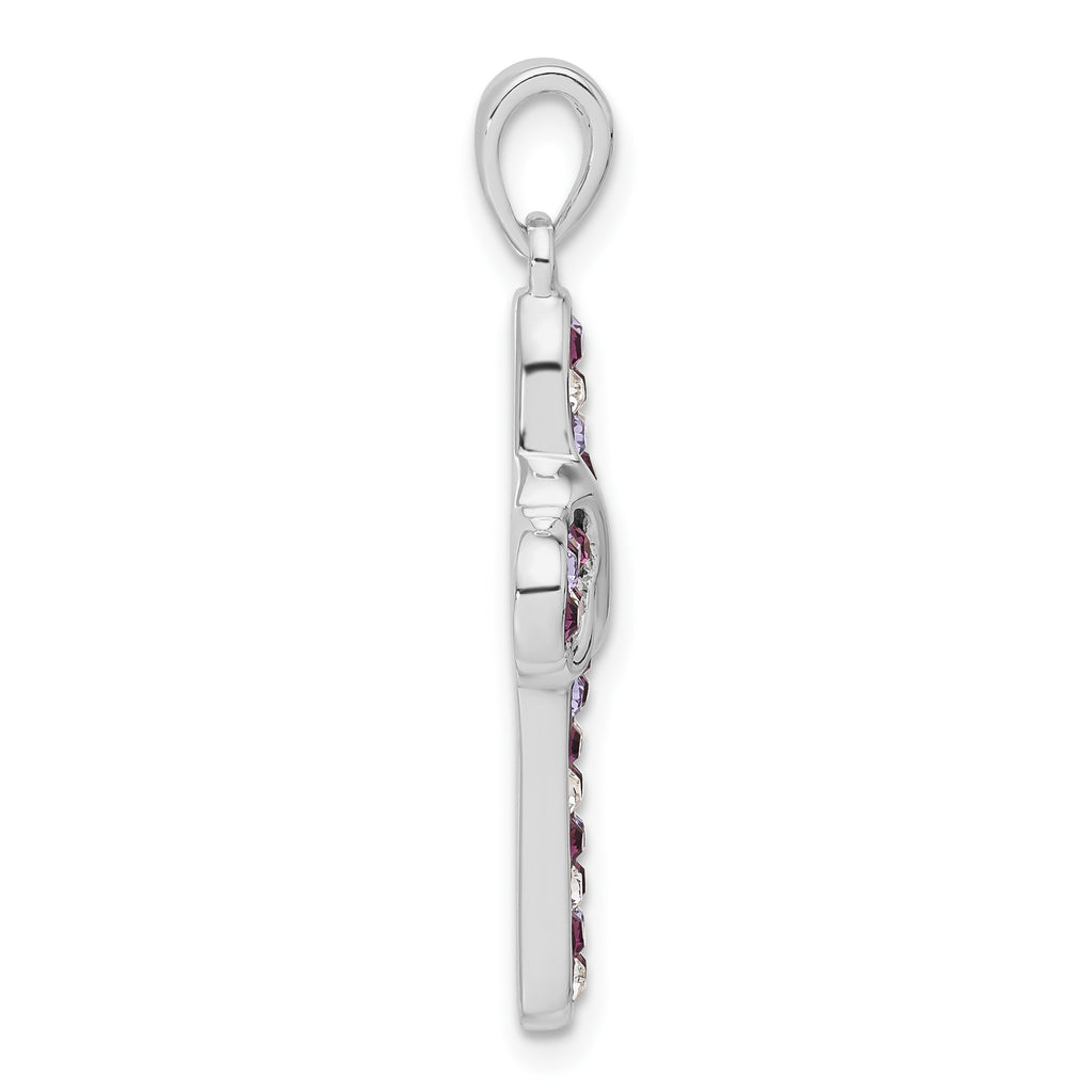 Cross Pendant in Sterling Silver with Purple & Clear Crystal Accents - Sophia Jewelers