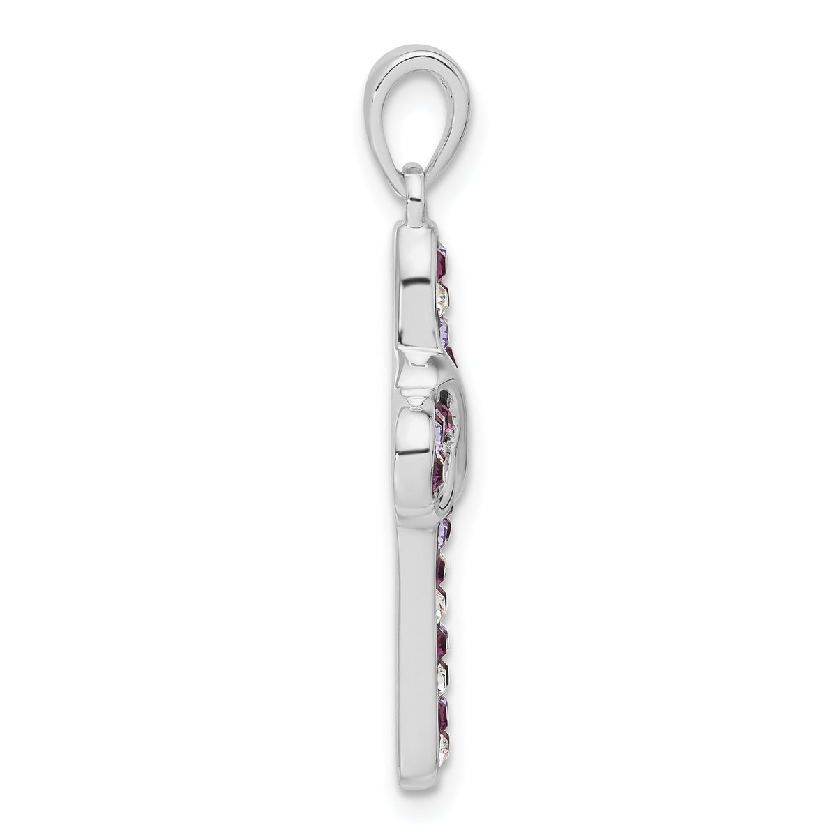 Cross Pendant in Sterling Silver with Purple & Clear Crystal Accents - Sophia Jewelers