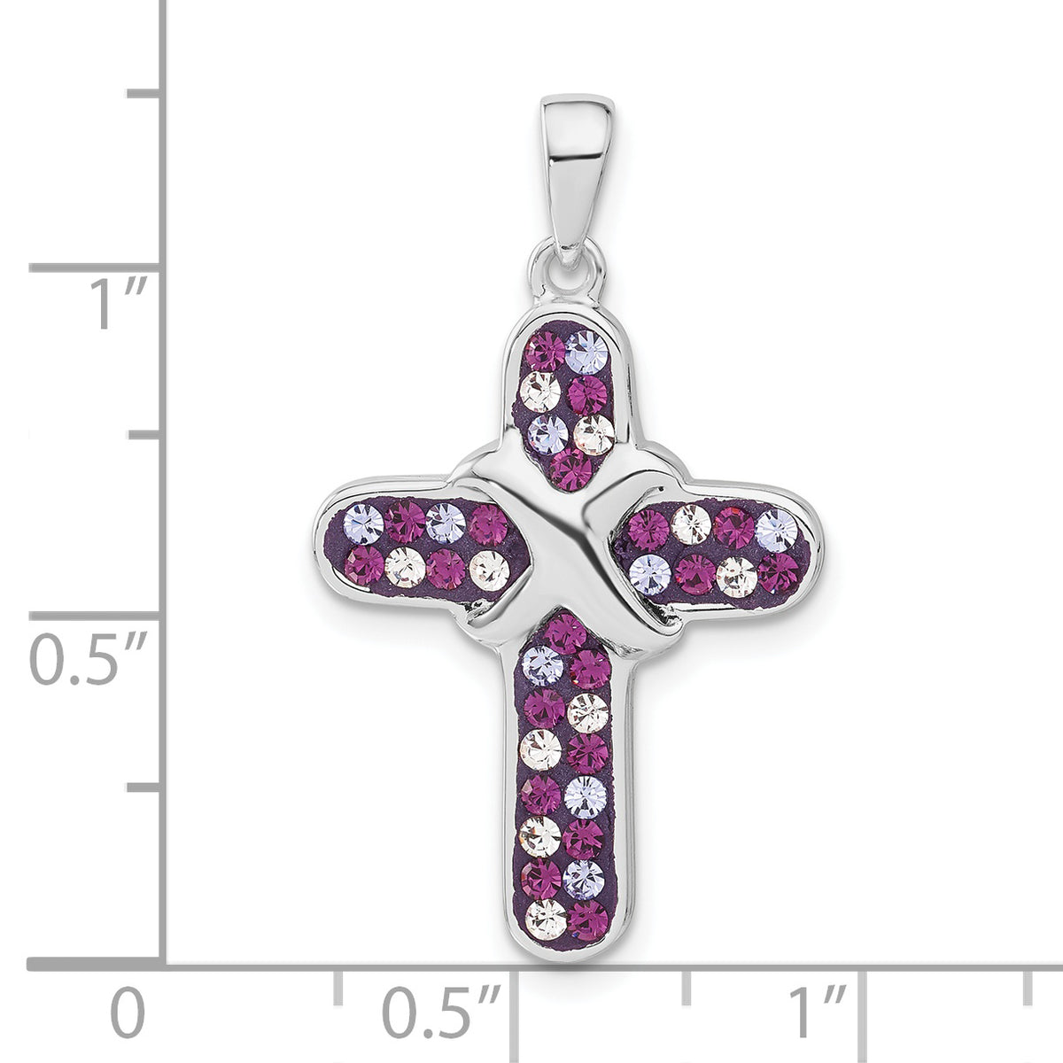 Cross Pendant in Sterling Silver with Purple & Clear Crystal Accents - Sophia Jewelers