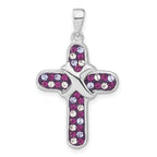 Cross Pendant in Sterling Silver with Purple & Clear Crystal Accents - Sophia Jewelers