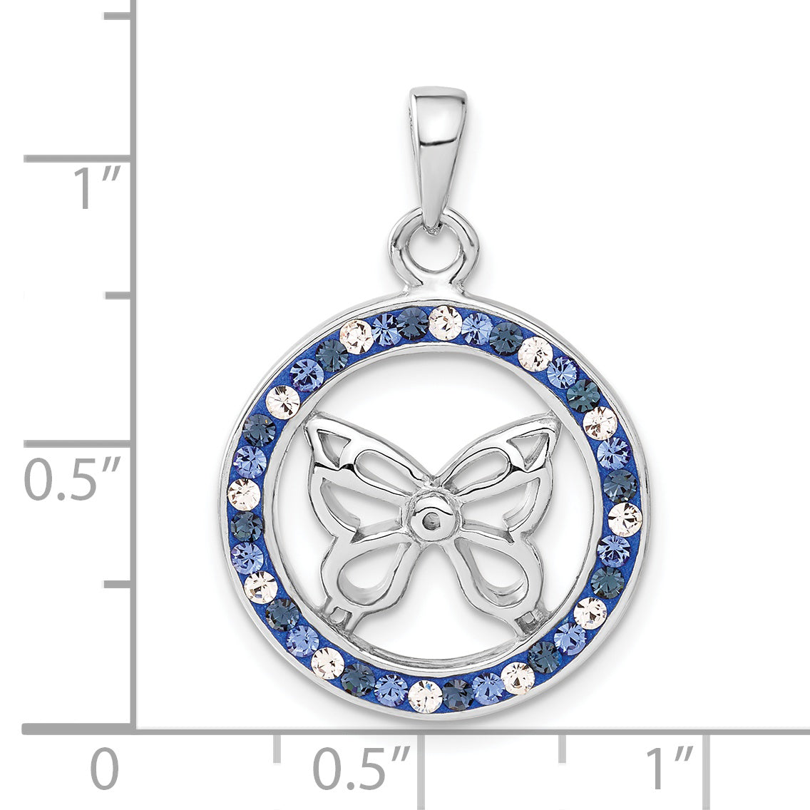 Crystal Butterfly Pendant in Sterling Silver, 20x30mm - Sophia Jewelers