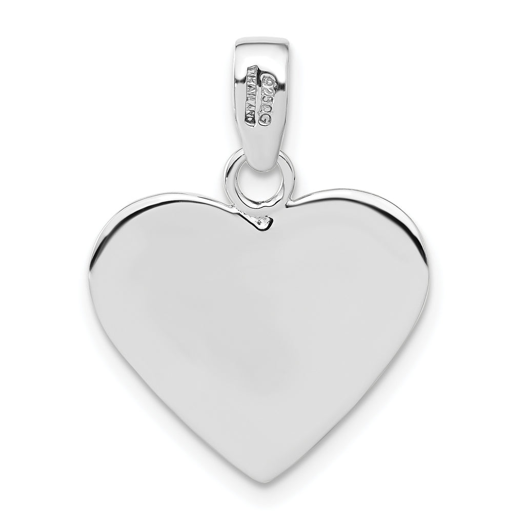 Floral Heart Pendant in Sterling Silver with Crystal Accents, 24mm - Sophia Jewelers