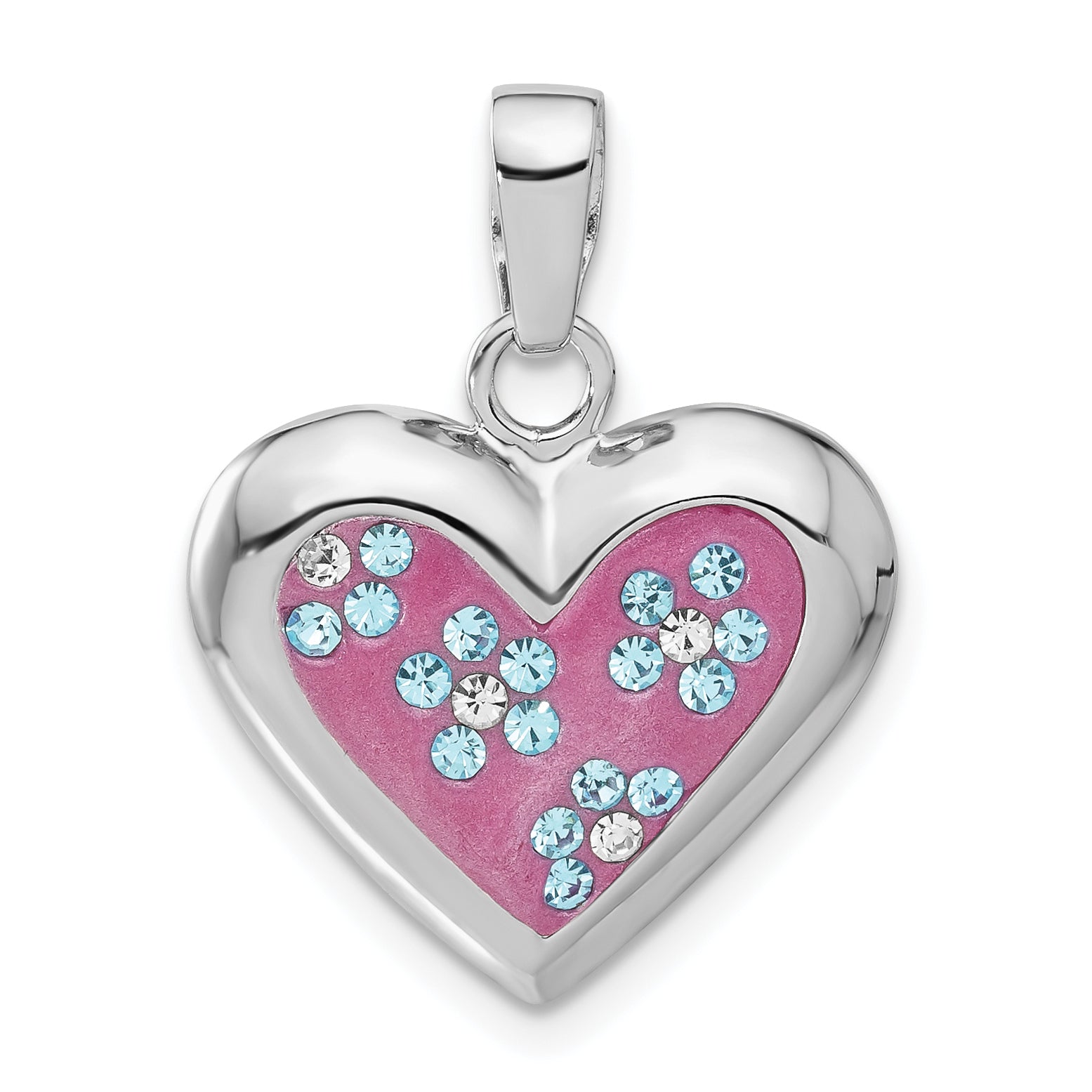 Floral Heart Pendant in Sterling Silver with Crystal Accents, 24mm Secondary image