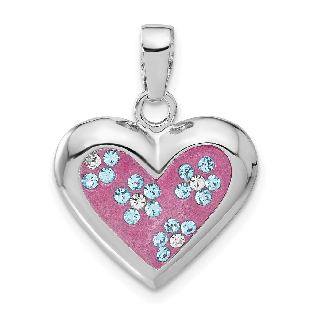Floral Heart Pendant in Sterling Silver with Crystal Accents, 24mm - Sophia Jewelers