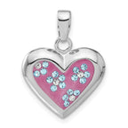 Floral Heart Pendant in Sterling Silver with Crystal Accents, 24mm - Sophia Jewelers