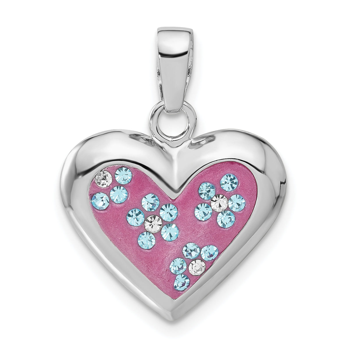 Floral Heart Pendant in Sterling Silver with Crystal Accents, 24mm - Sophia Jewelers