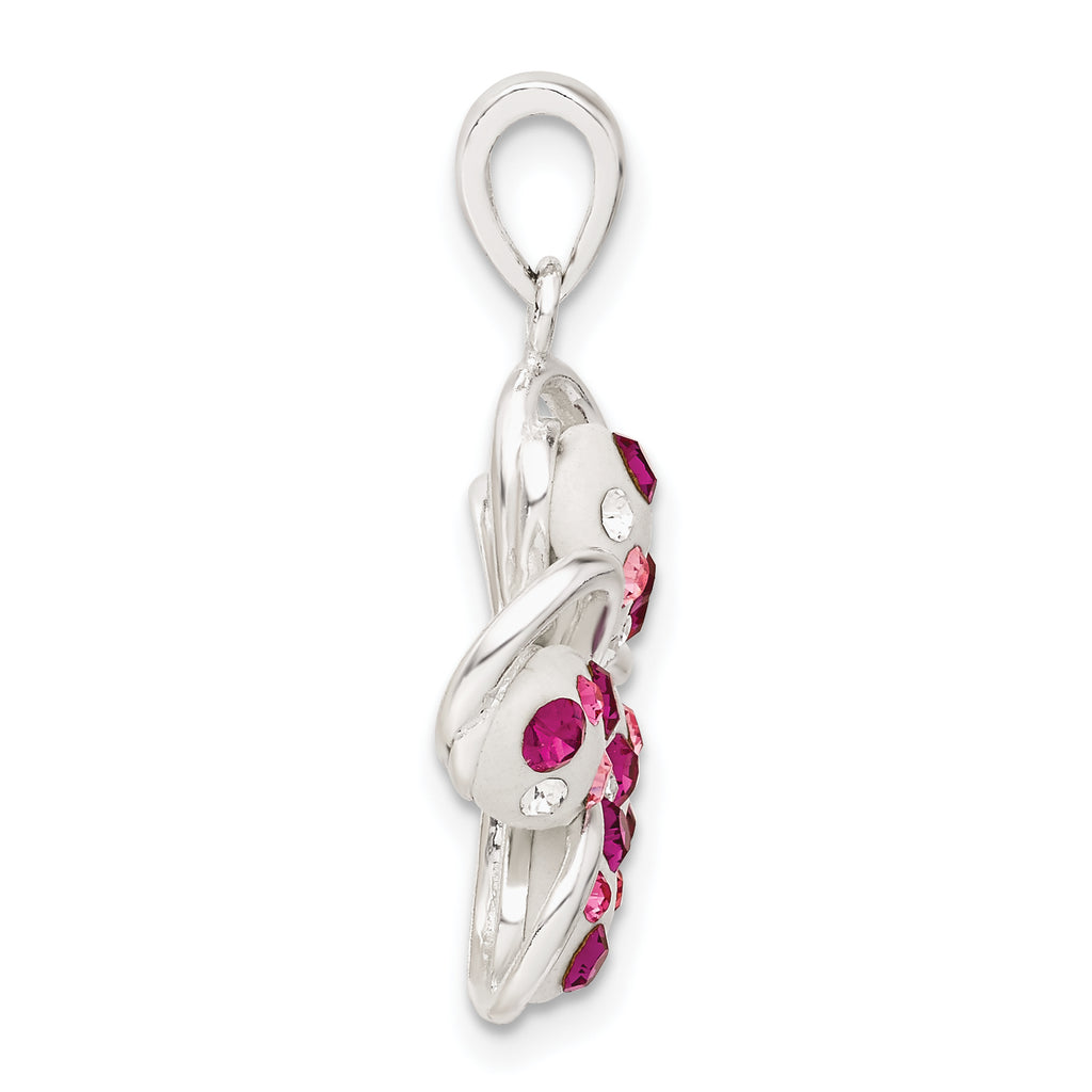 Pink & White Crystal Flower Pendant in Sterling Silver, 28mm - Sophia Jewelers