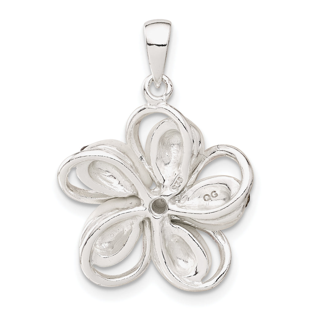 Pink & White Crystal Flower Pendant in Sterling Silver, 28mm - Sophia Jewelers