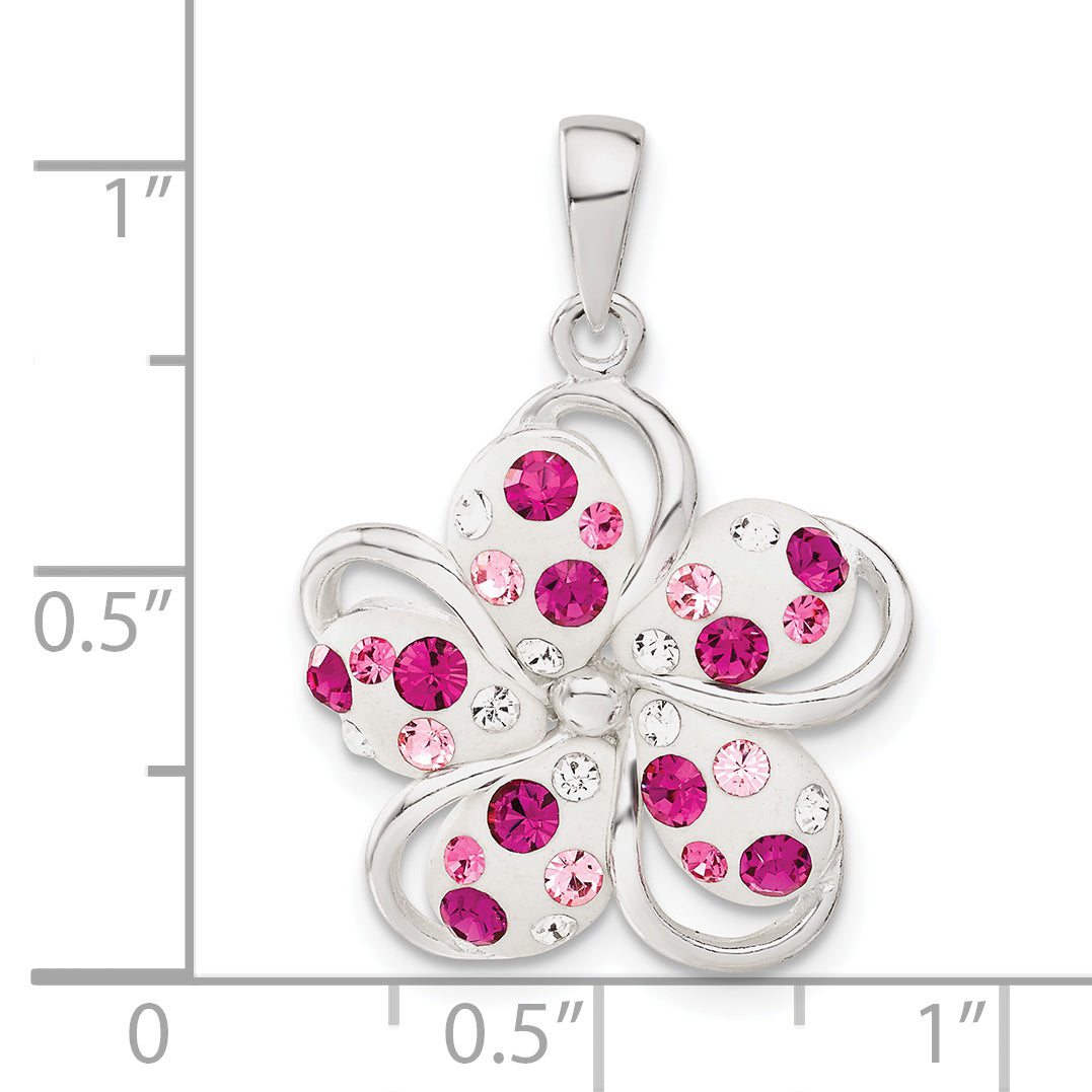 Pink & White Crystal Flower Pendant in Sterling Silver, 28mm - Sophia Jewelers
