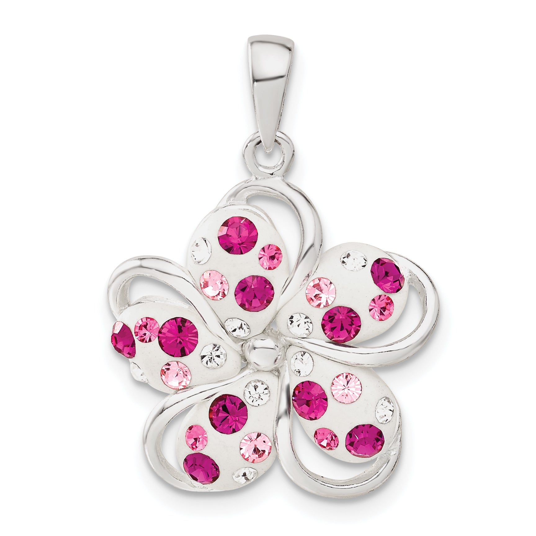 Pink & White Crystal Flower Pendant in Sterling Silver, 28mm Secondary image