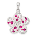 Pink & White Crystal Flower Pendant in Sterling Silver, 28mm - Sophia Jewelers