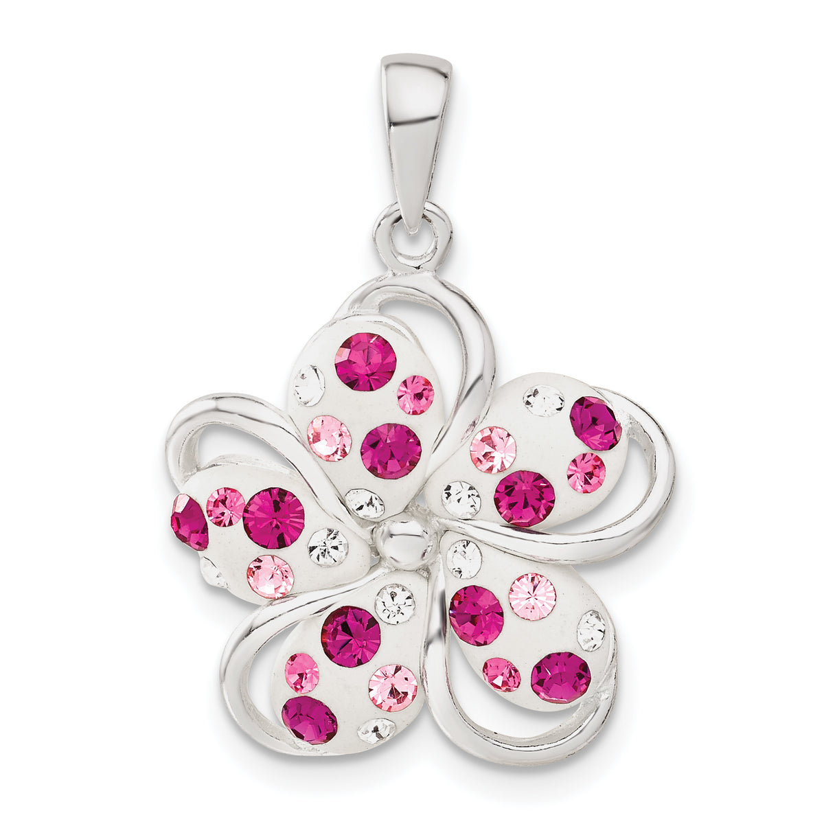 Pink & White Crystal Flower Pendant in Sterling Silver, 28mm - Sophia Jewelers
