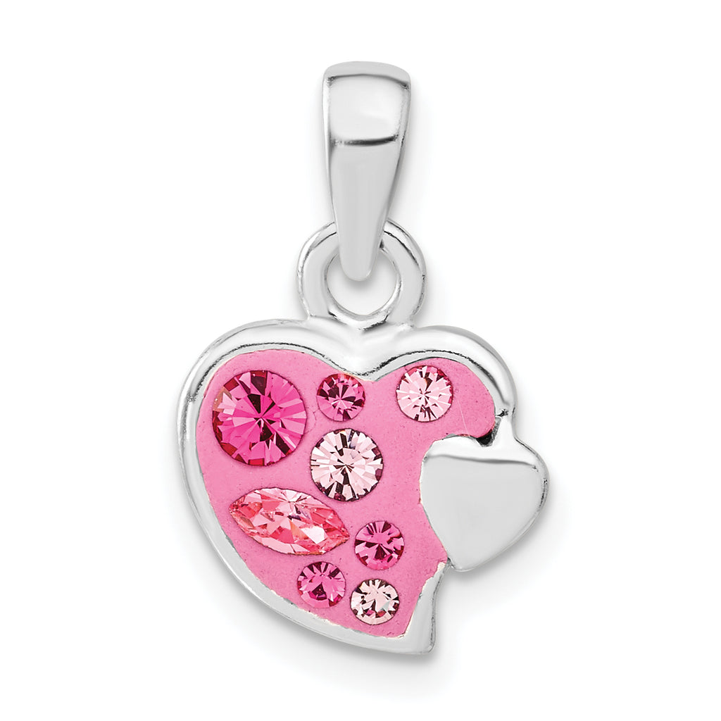 Pink Crystal Heart Pendant in Sterling Silver, 19mm - Sophia Jewelers