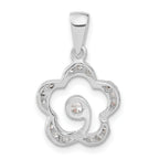 Cubic Zirconia Flower Pendant in Sterling Silver, 24mm - Sophia Jewelers