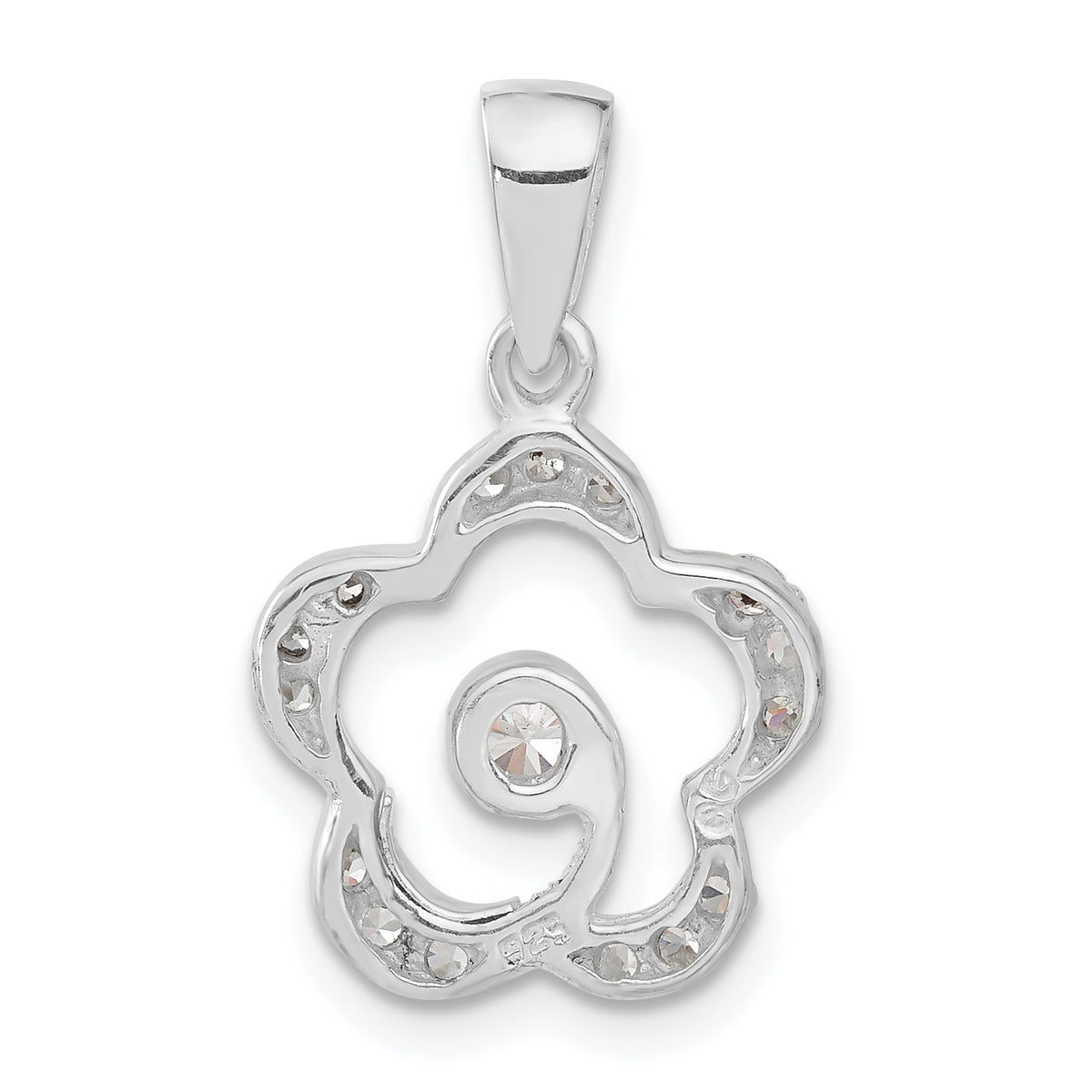 Cubic Zirconia Flower Pendant in Sterling Silver, 24mm - Sophia Jewelers