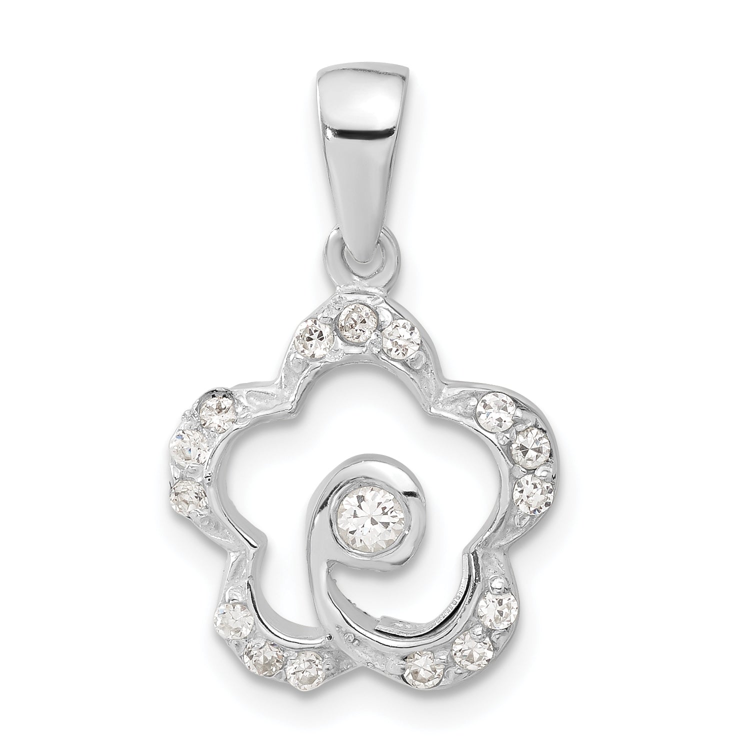 Cubic Zirconia Flower Pendant in Sterling Silver, 24mm Secondary image