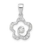 Cubic Zirconia Flower Pendant in Sterling Silver, 24mm - Sophia Jewelers