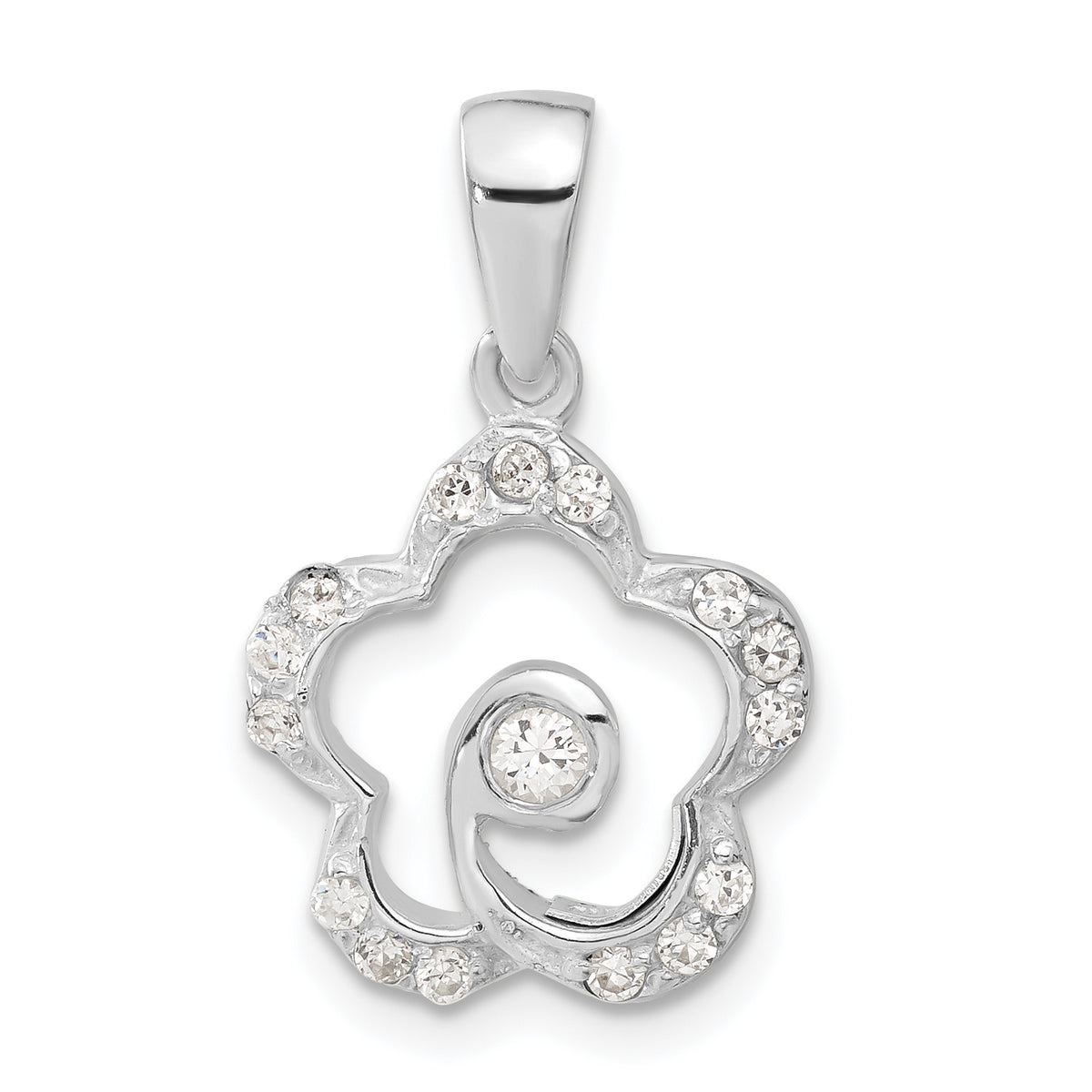 Cubic Zirconia Flower Pendant in Sterling Silver, 24mm - Sophia Jewelers
