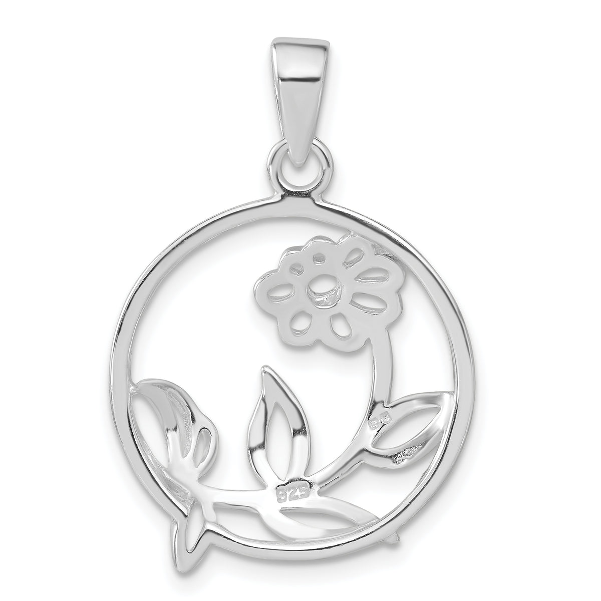 Flower Circle Pendant in Sterling Silver, 32mm - Sophia Jewelers