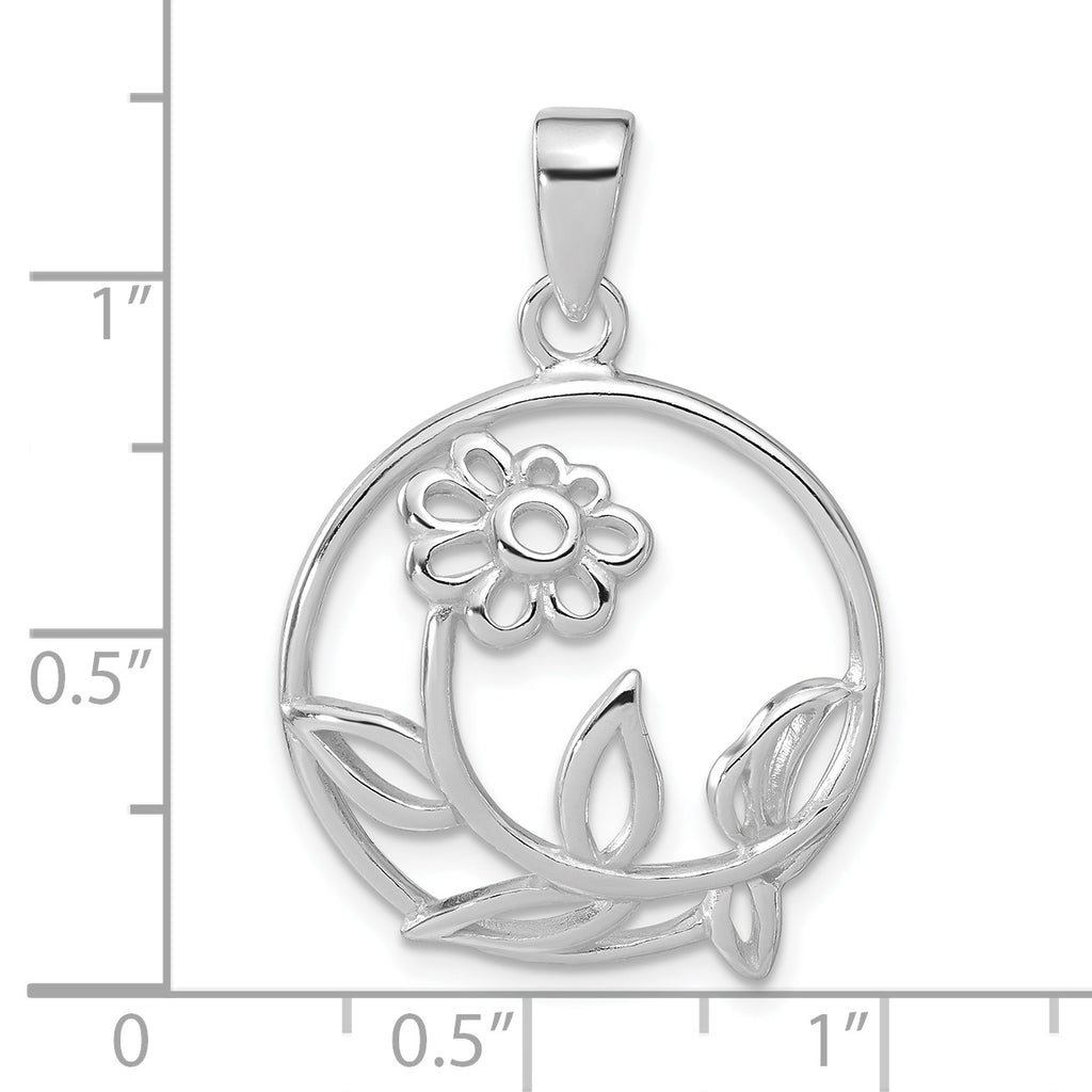 Flower Circle Pendant in Sterling Silver, 32mm - Sophia Jewelers