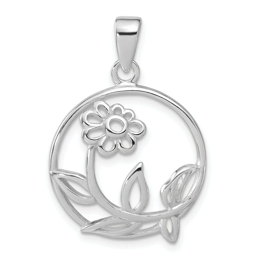 Flower Circle Pendant in Sterling Silver, 32mm - Sophia Jewelers