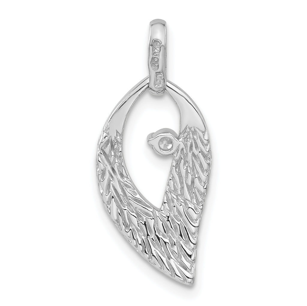 Cubic Zirconia Leaf Pendant in Sterling Silver, 25mm Textured - Sophia Jewelers