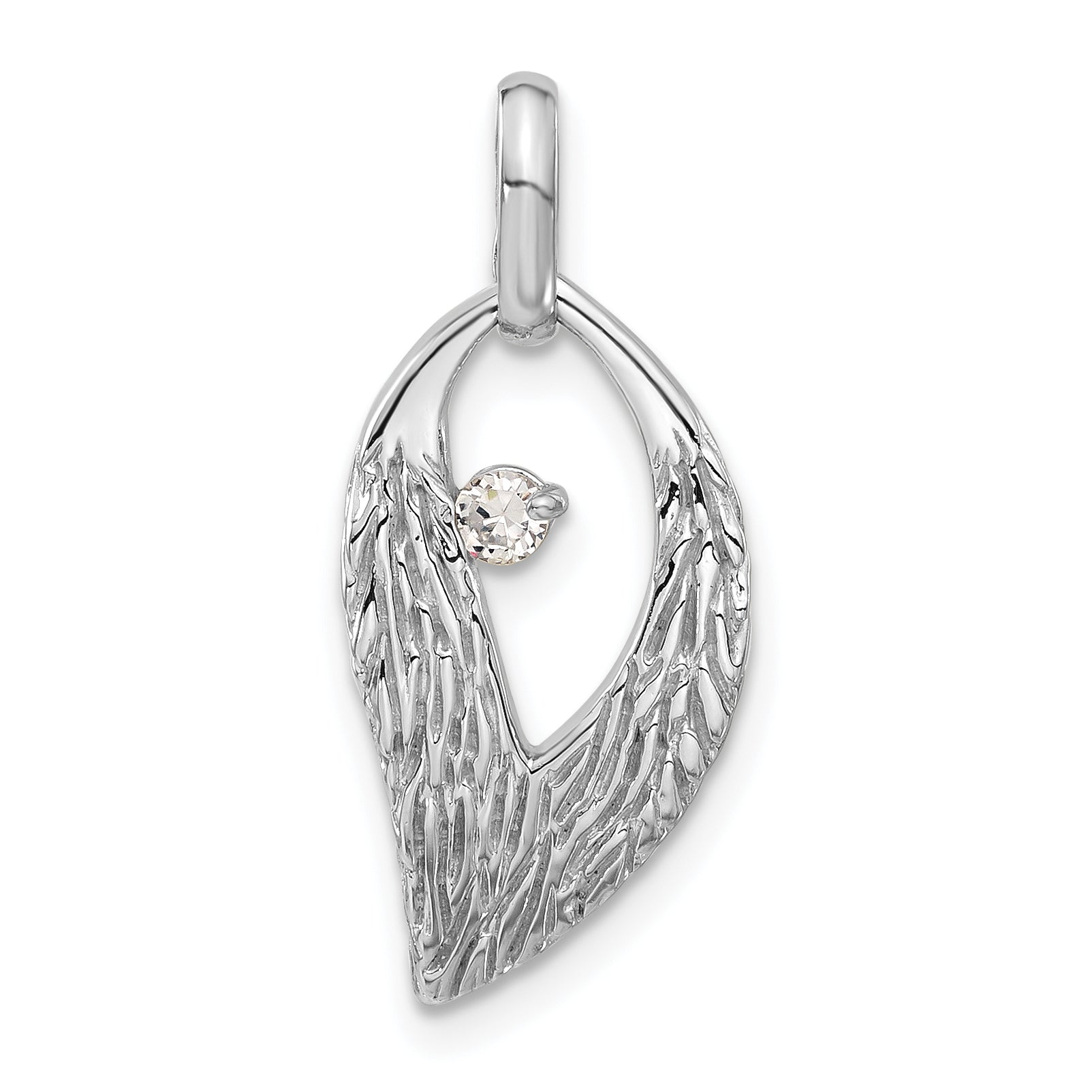 Cubic Zirconia Leaf Pendant in Sterling Silver, 25mm Textured Secondary image
