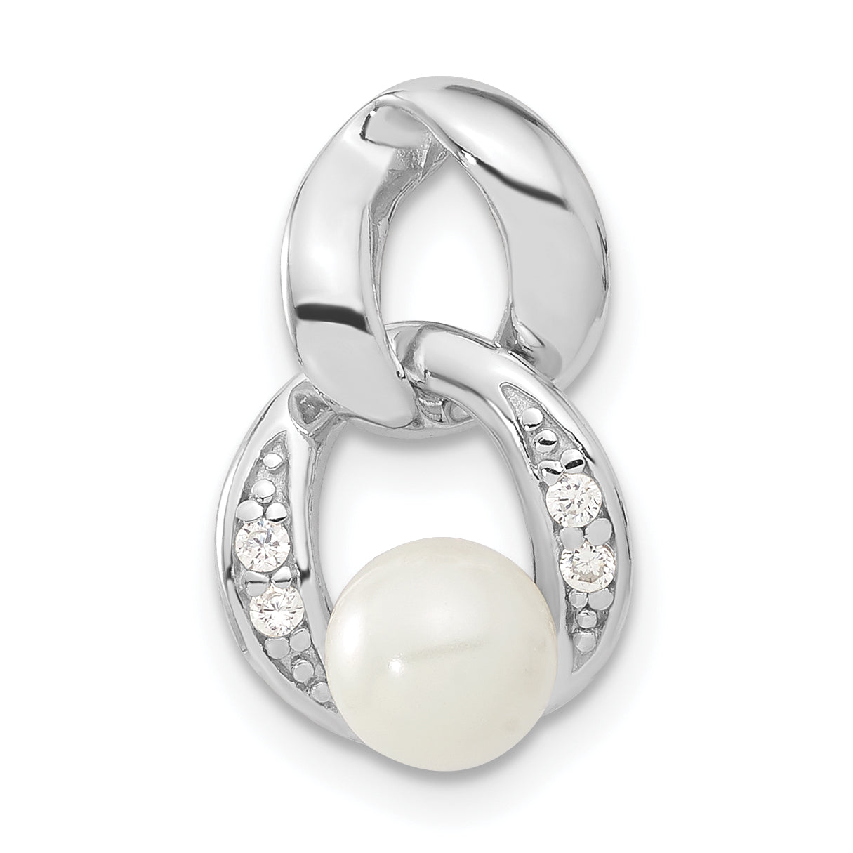 Sterling Silver Rhodium-plated White Simulated Pearl & CZ Pendant Secondary image