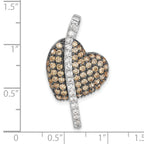 Champagne & Clear Cubic Zirconia Heart Pendant in Sterling Silver, 33mm - Sophia Jewelers