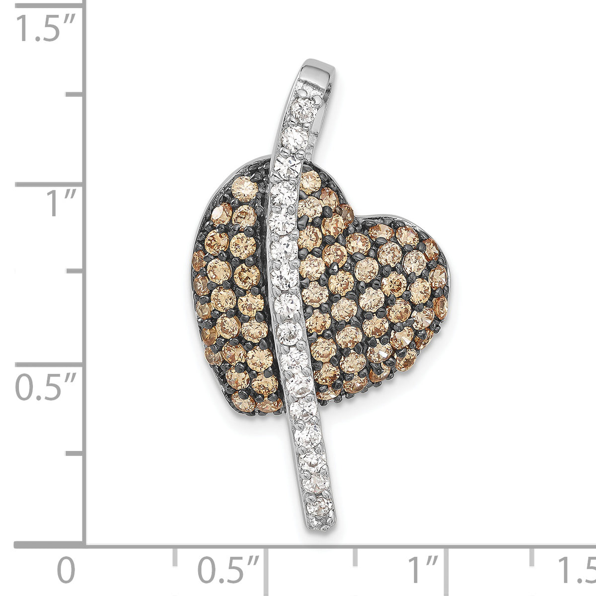 Champagne & Clear Cubic Zirconia Heart Pendant in Sterling Silver, 33mm - Sophia Jewelers