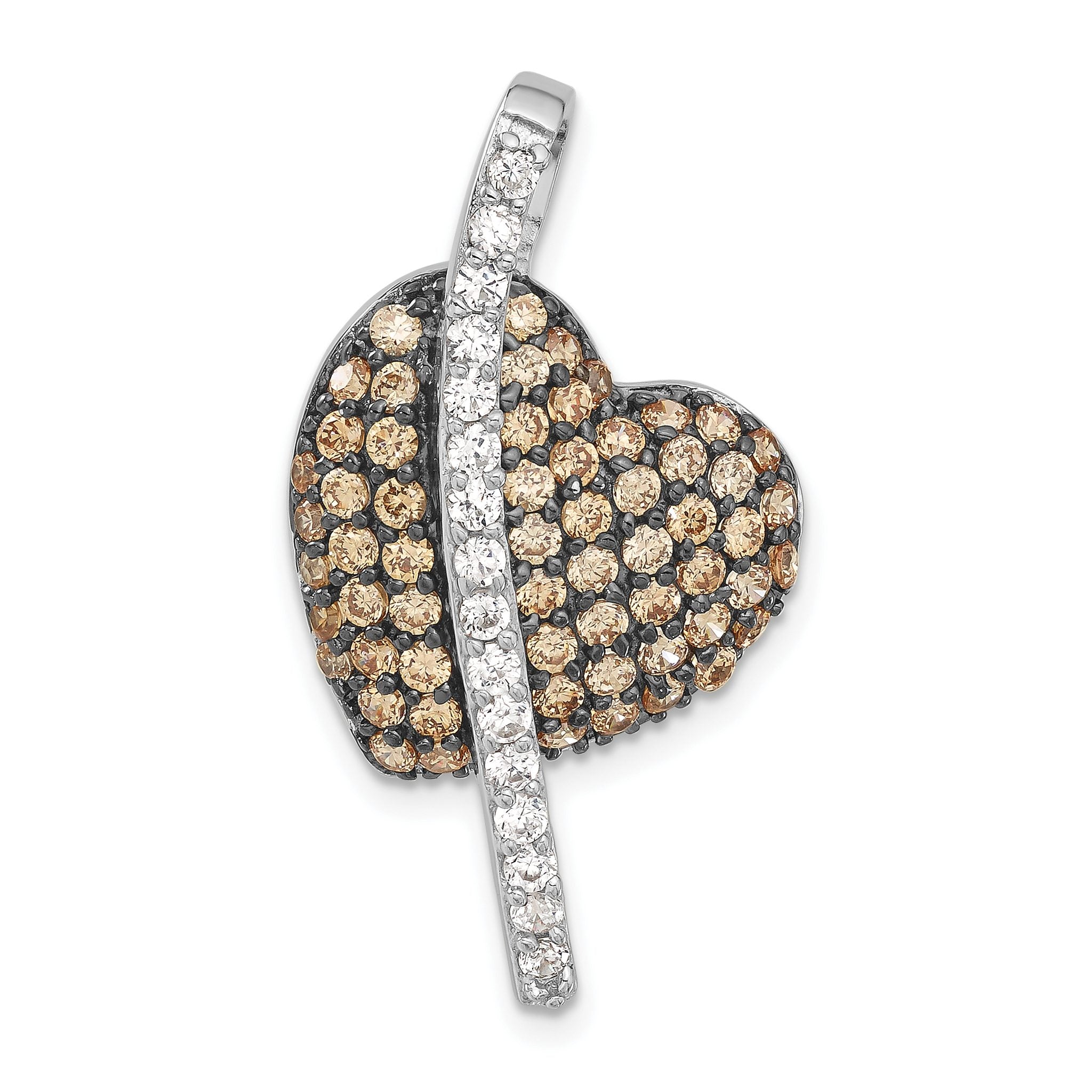 Champagne & Clear Cubic Zirconia Heart Pendant in Sterling Silver, 33mm Secondary image